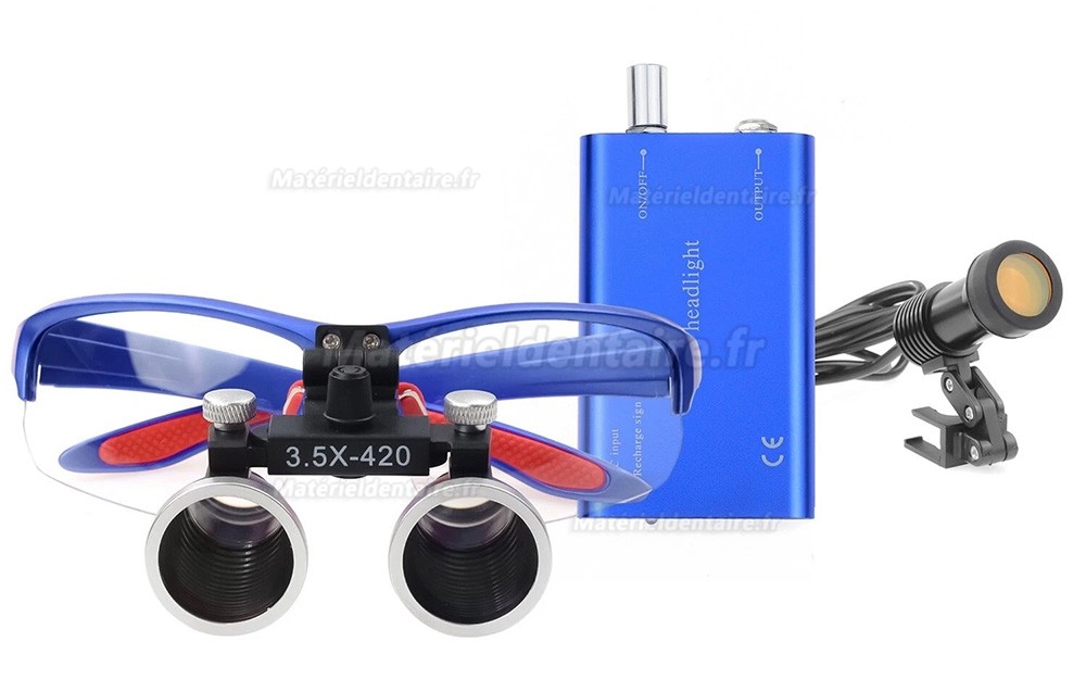 Loupes binoculaires dentaires 3,5X + Lampe frontale LED dentaire 5W avec filtre